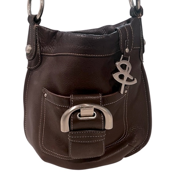 B MAKOWSKY Brown Leather Crossbody Satchel Bag Leopard Print Interior - Picture 1 of 11